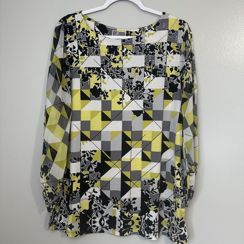 JM Collection Women’s Size L Multicolor Studded 3/4 Sleeves Blue Green